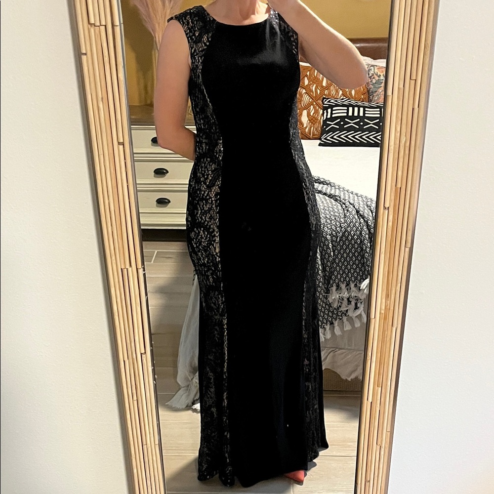 Xscape Black Lace-Panel Maxi Gown
